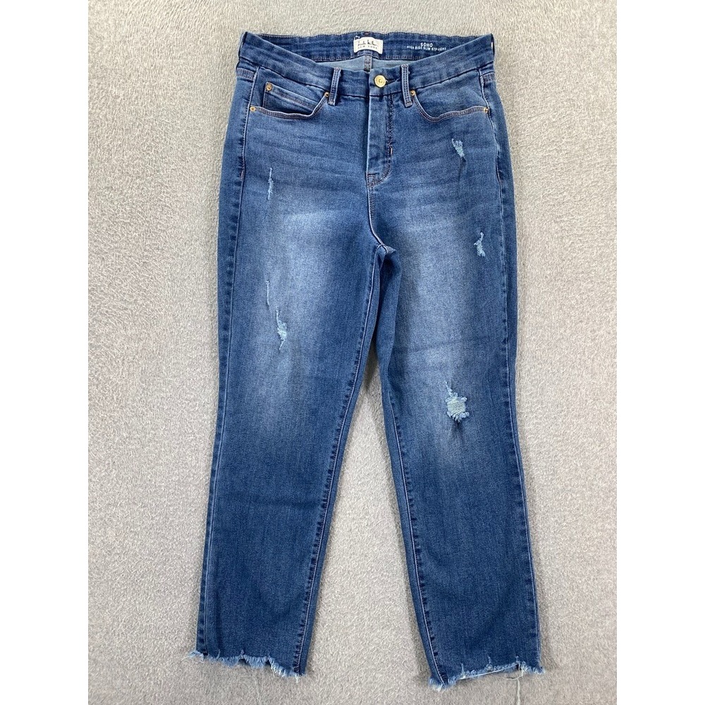 Nicole Miller Distressed Soho High Rise Slim Straight Womens 8 Raw Hem Jeans